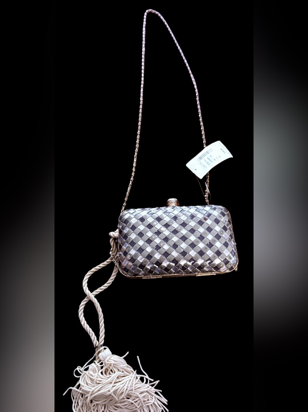 Vintage Sasha New York Woven Metallic Evening Clutch Hard Shell Minaudière